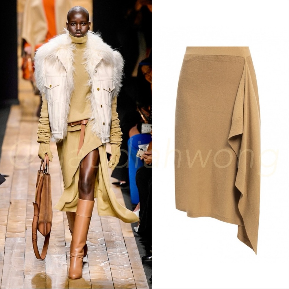 MICHAEL KORS COLLECTION 100% Cashmere Scarf Skirt in Beige